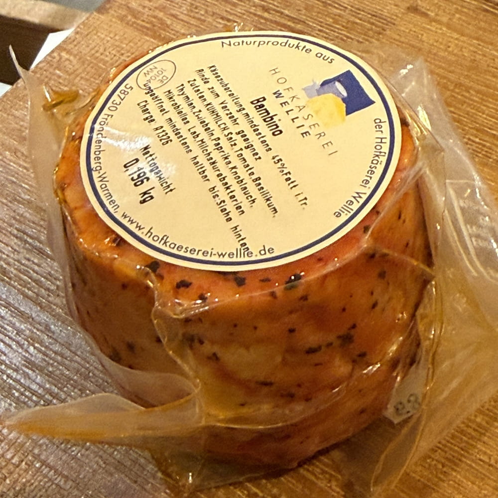Bambino Mini Käse 190g Hofkäserei Wellie Bambino mit italienischen Kräutern - mini Käse mit essbarer Naturrinde ca. 190g