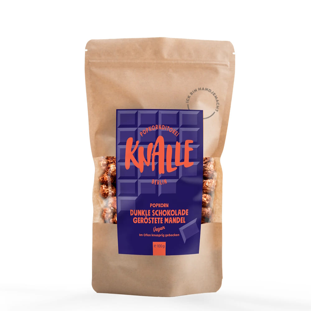 Dunkle Schokolade 100g Popkorn von KNALLE Dunkle Schokolade Geröstete Mandel Popcorn VEGAN 100g