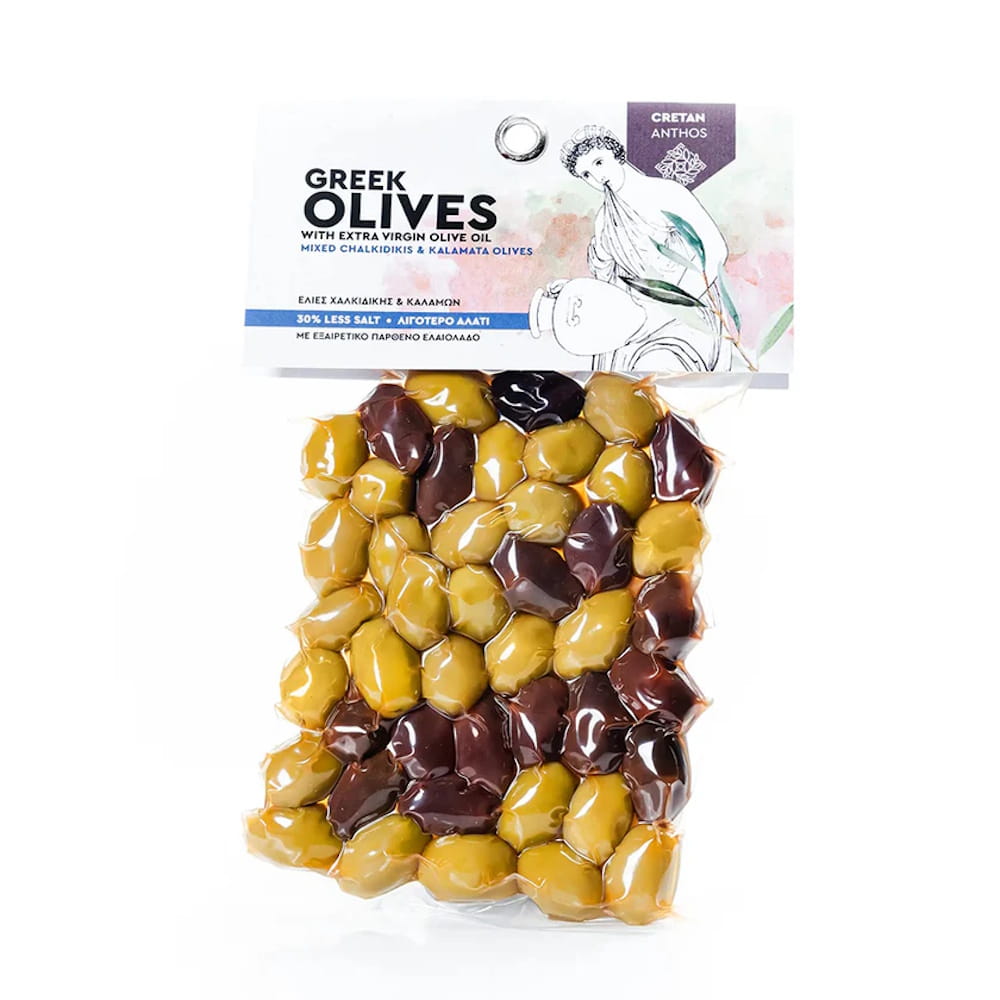 Gemischte Oliven (grüne Chalkidiki und schwarze Kalamon) 200g