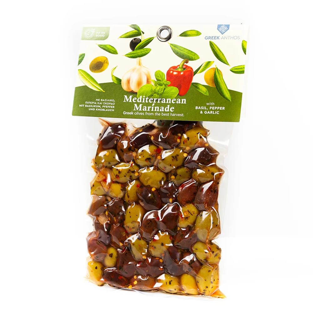 Gemischte Oliven (schwarz und grün) in mediterraner Marinade