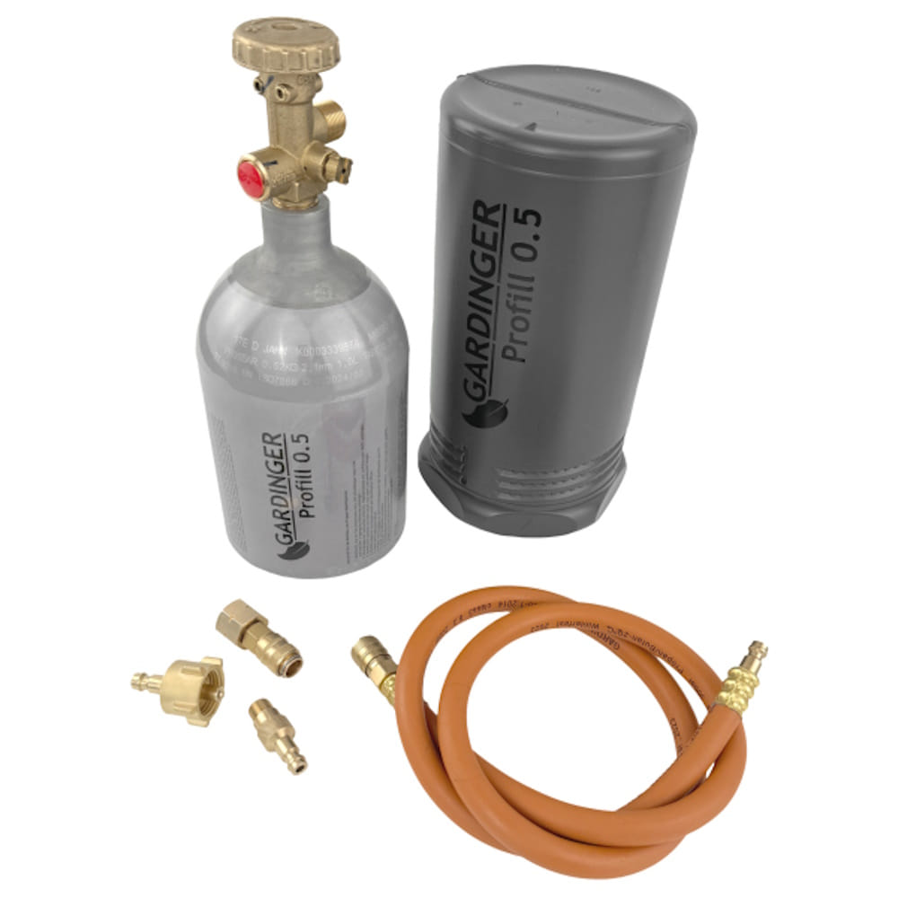 Set befüllbare Aluminium Propanflasche Profill 0.5 + Umfüllschlauch + Schnellkupplungen 