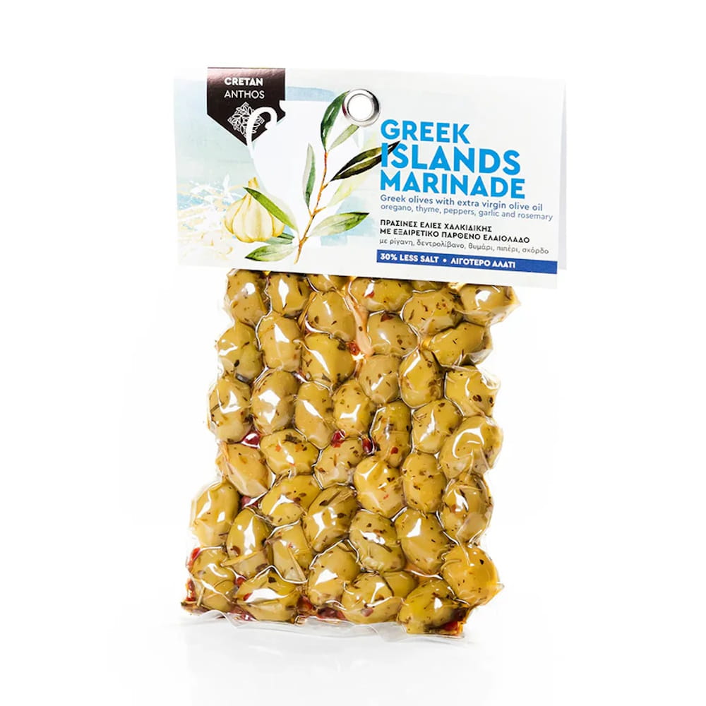 Grüne Chalkidiki Oliven in griechischer Marinade 220g