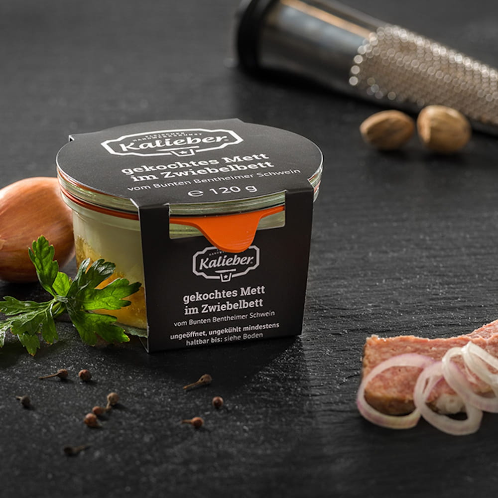 Gekochtes Mett im Zwiebelbett vom Bunten Bentheimer Schwein 120g