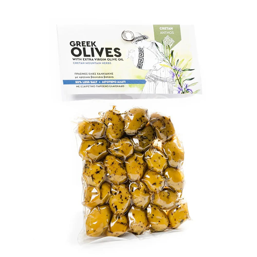 Grüne Chalkidiki Oliven mit griechische Kräutern 220g