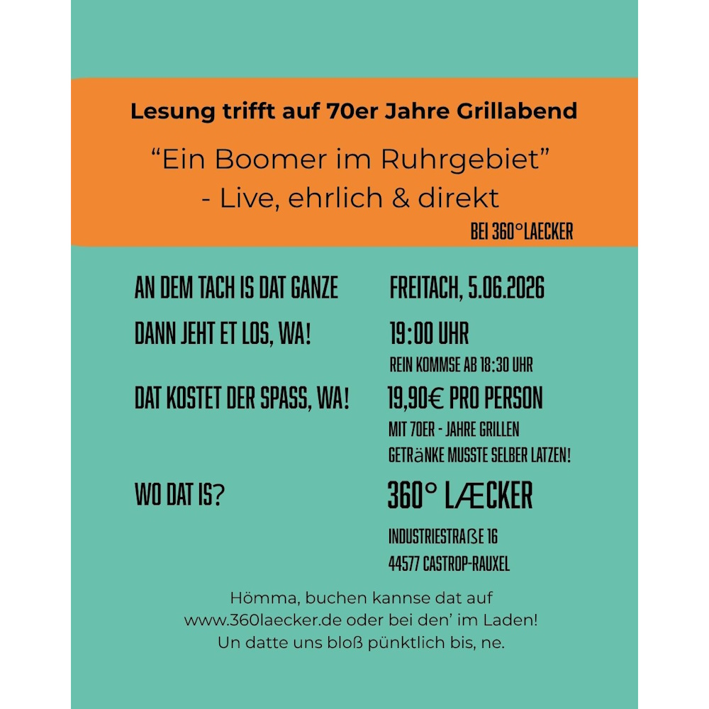 Lesung trifft auf 70er Jahre Grillabend - “Ein Boomer im Ruhrgebiet” - Live, ehrlich & direkt 