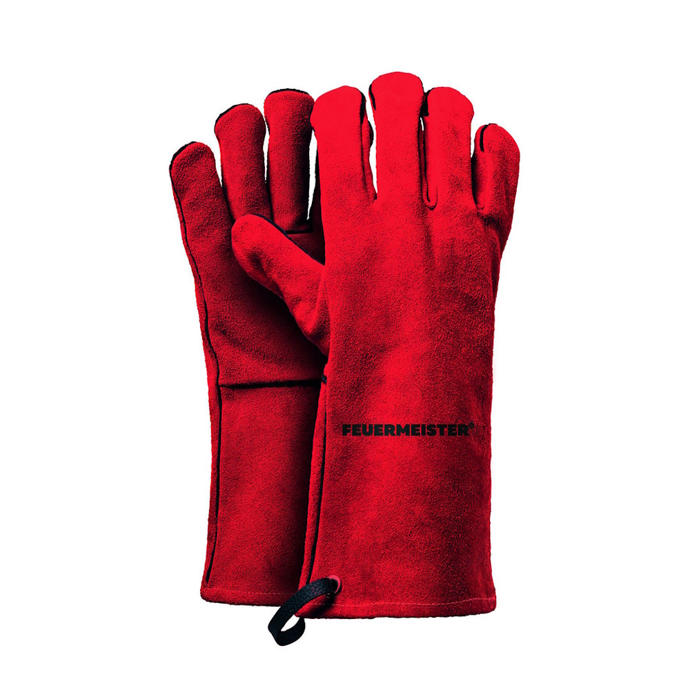 Leder Grillhandschuhe, rot, Größe 12