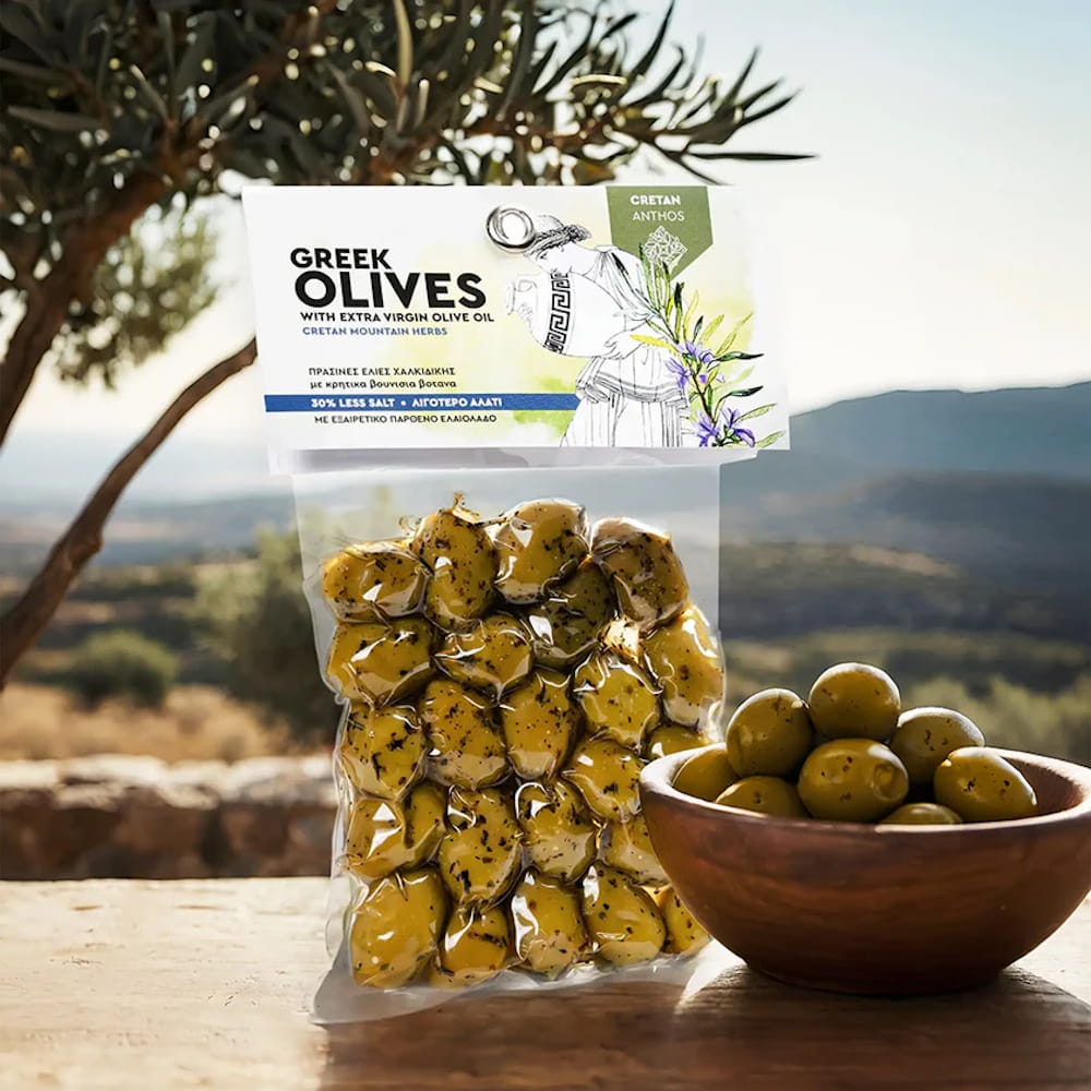 Grüne Chalkidiki Oliven mit griechische Kräutern 220g