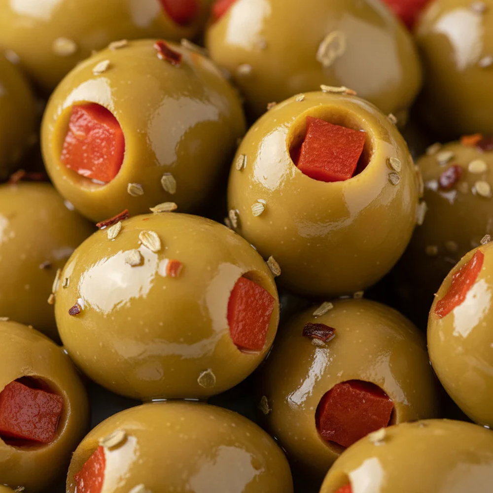  Grüne Oliven gefüllt mit Paprika 250g